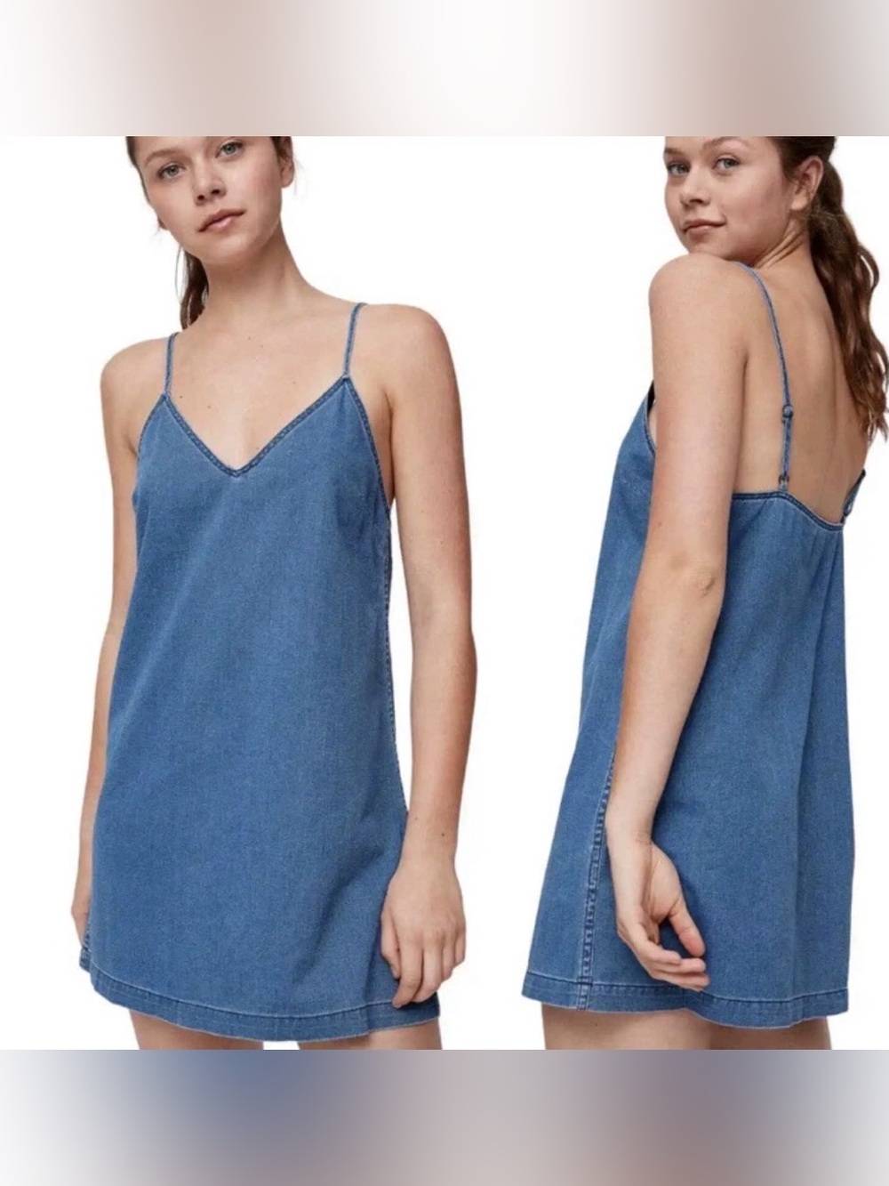 WILFRED FREE Aritzia Vivienne SM Denim Jean Festival Slip Mini Dress Clean Girl